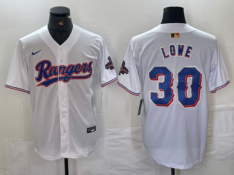 Men Texas Rangers 30 Lowe White Champion Game Nike 2024 MLB Jersey style 1